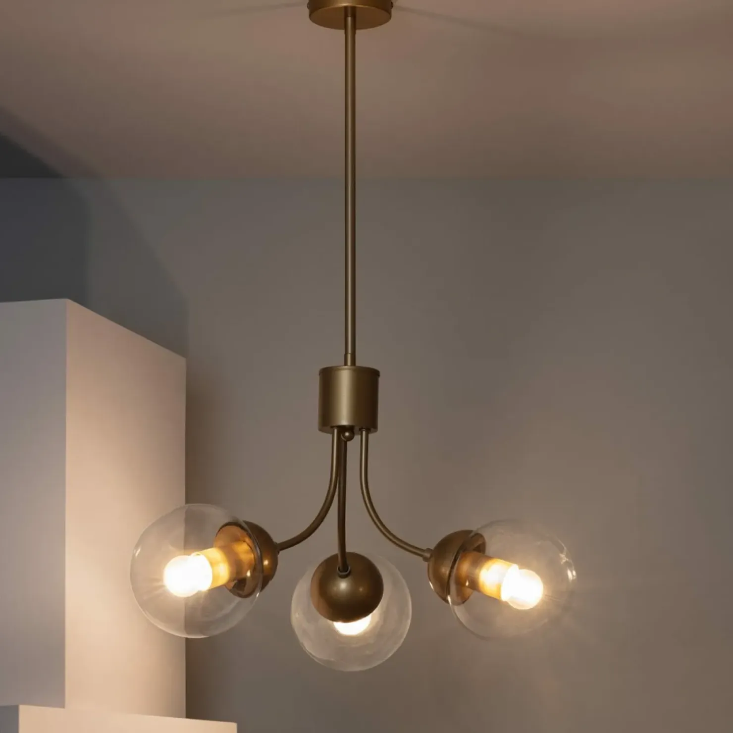 Store Sklep Kaja Lampa wisząca ze szklanymi kloszami ABR-LWZK-3XE27 TEMIDA | Kaja złoty