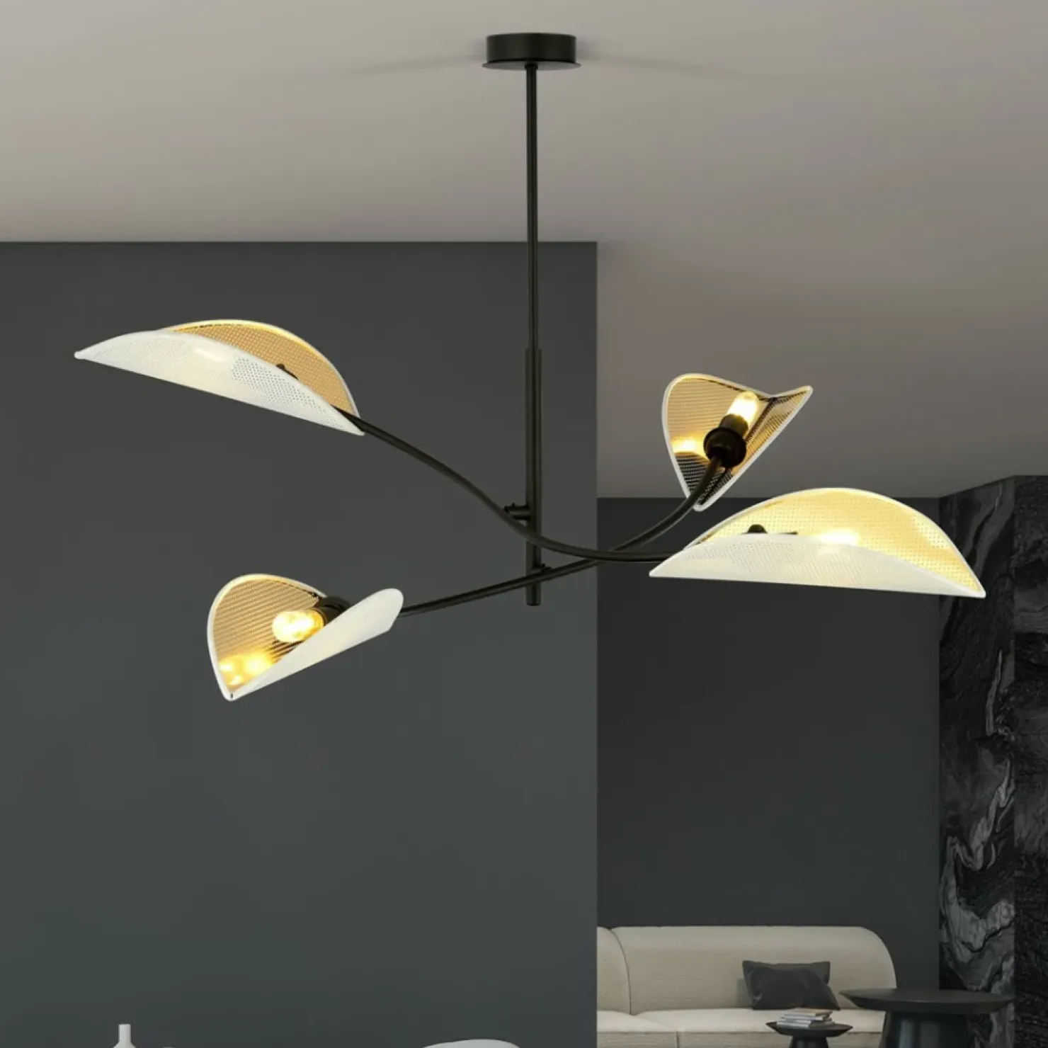 Flash Sale Sklep Kaja Lampa z biało-złotymi, otwartymi abażurami 1107/4 LOTUS | Kaja