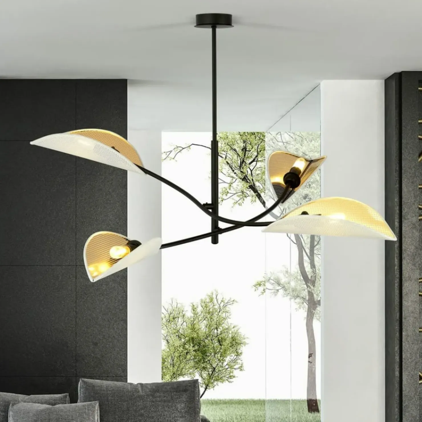 Flash Sale Sklep Kaja Lampa z biało-złotymi, otwartymi abażurami 1107/4 LOTUS | Kaja