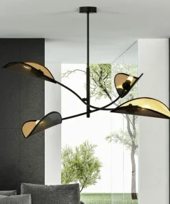 New Sklep Kaja Lampa z czarno-złotymi, otwartymi abażurami 1106/4 LOTUS | Kaja