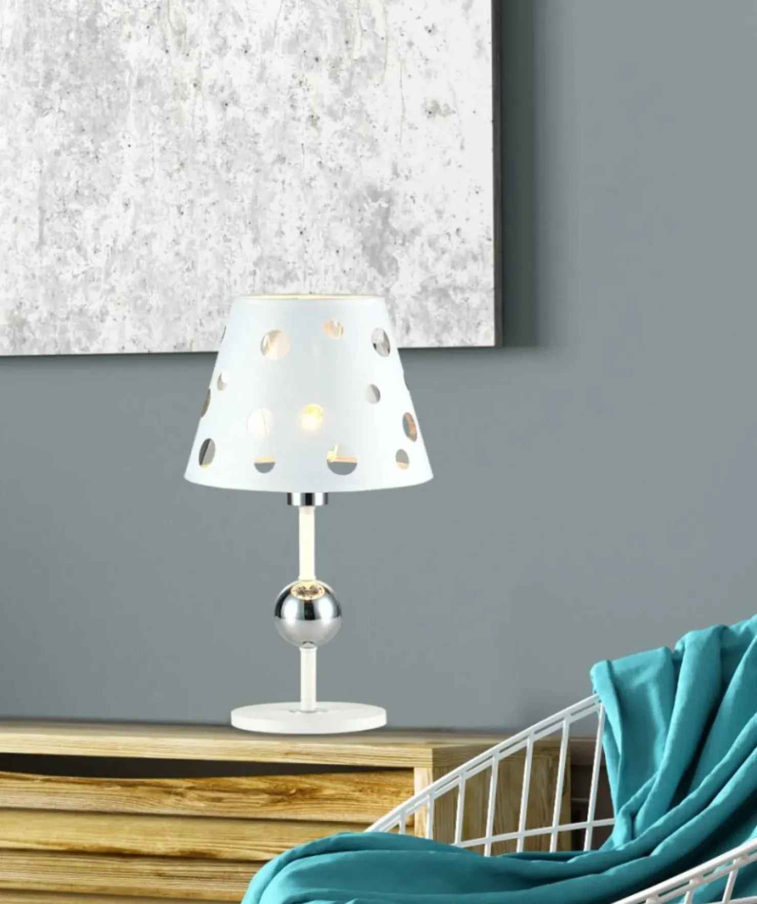 Lampka stołowa biała z abażurem LEDEA 50501111 BATLEY | Kaja*Sklep Kaja Fashion