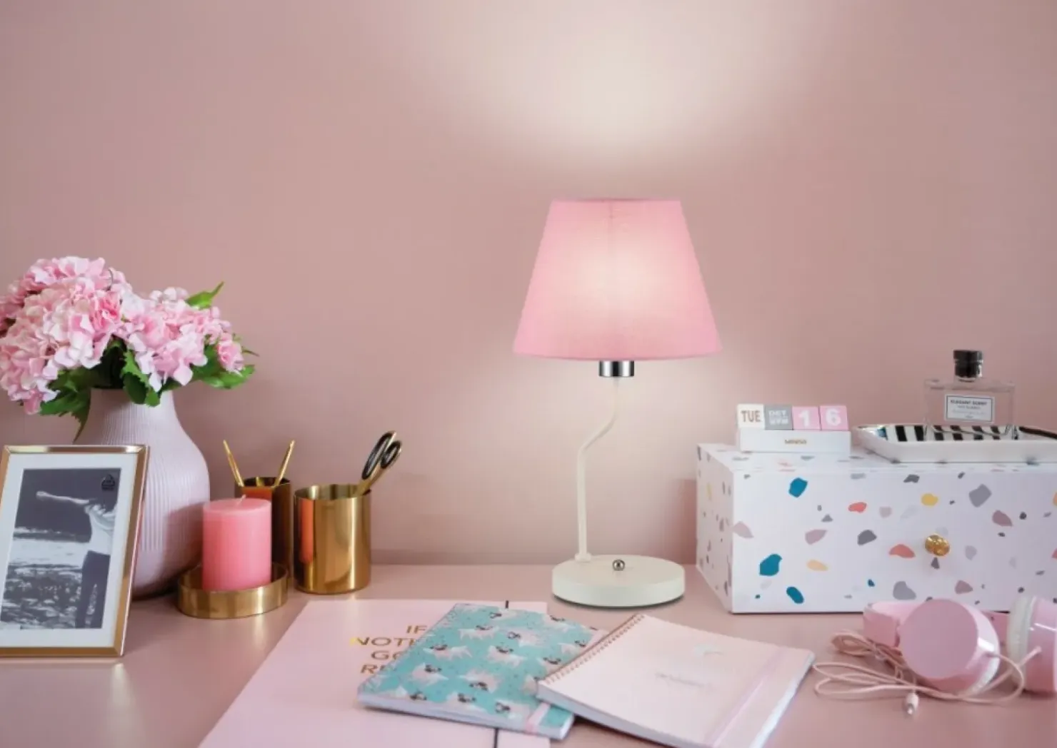 Lampka stołowa z różowym abażurem LEDEA 50501100 YORK | Kaja*Sklep Kaja Outlet