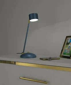 Niebiesko-złota lampka biurkowa, do biura MLP7776 z serii ARENA | Kaja Oświetlen*Sklep Kaja Discount