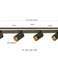 Discount Sklep Kaja Nowoczesna listwa LED z reflektorami LP-0612/4C BK PARMA | Kaja
