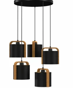 Shop Sklep Kaja Okazała lampa wisząca, pięć, czarnych abażurów LX 4132 z serii JONKO