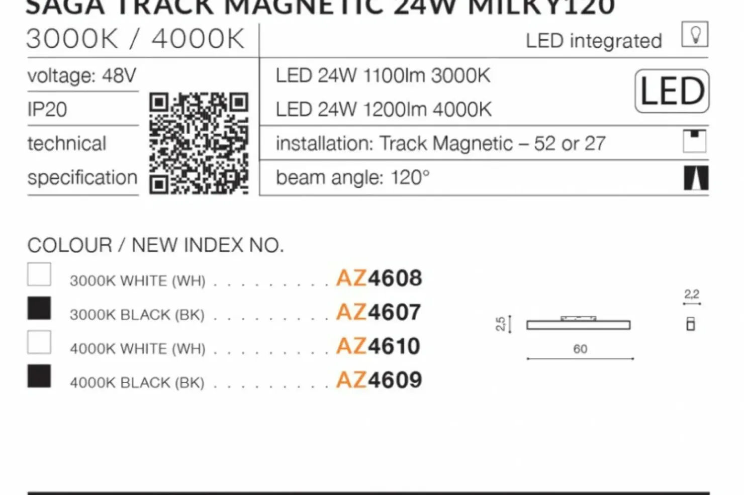 Płaska głowica LED do szyny magnetycznej jednofazowej AZ4607 SAGA*Sklep Kaja Flash Sale
