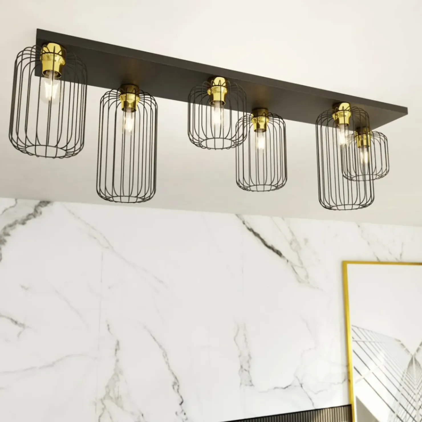 Outlet Sklep Kaja Podłużna lampa sufitowa do pokoju dziennego 1366/6 z serii BARN