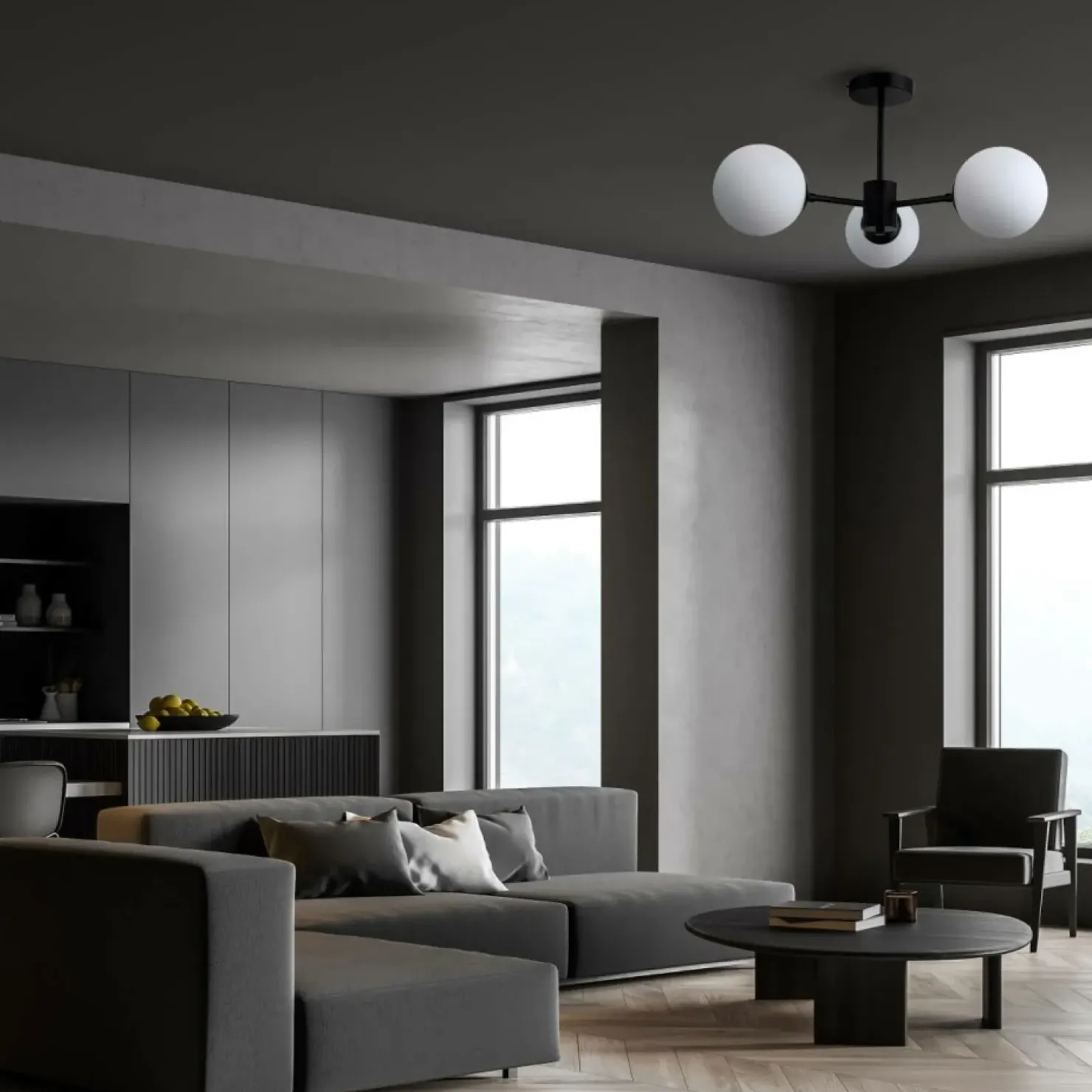 Outlet Sklep Kaja Ponadczasowa lampa z okrągłymi kloszami LP-1345/3P BK z serii ROMA