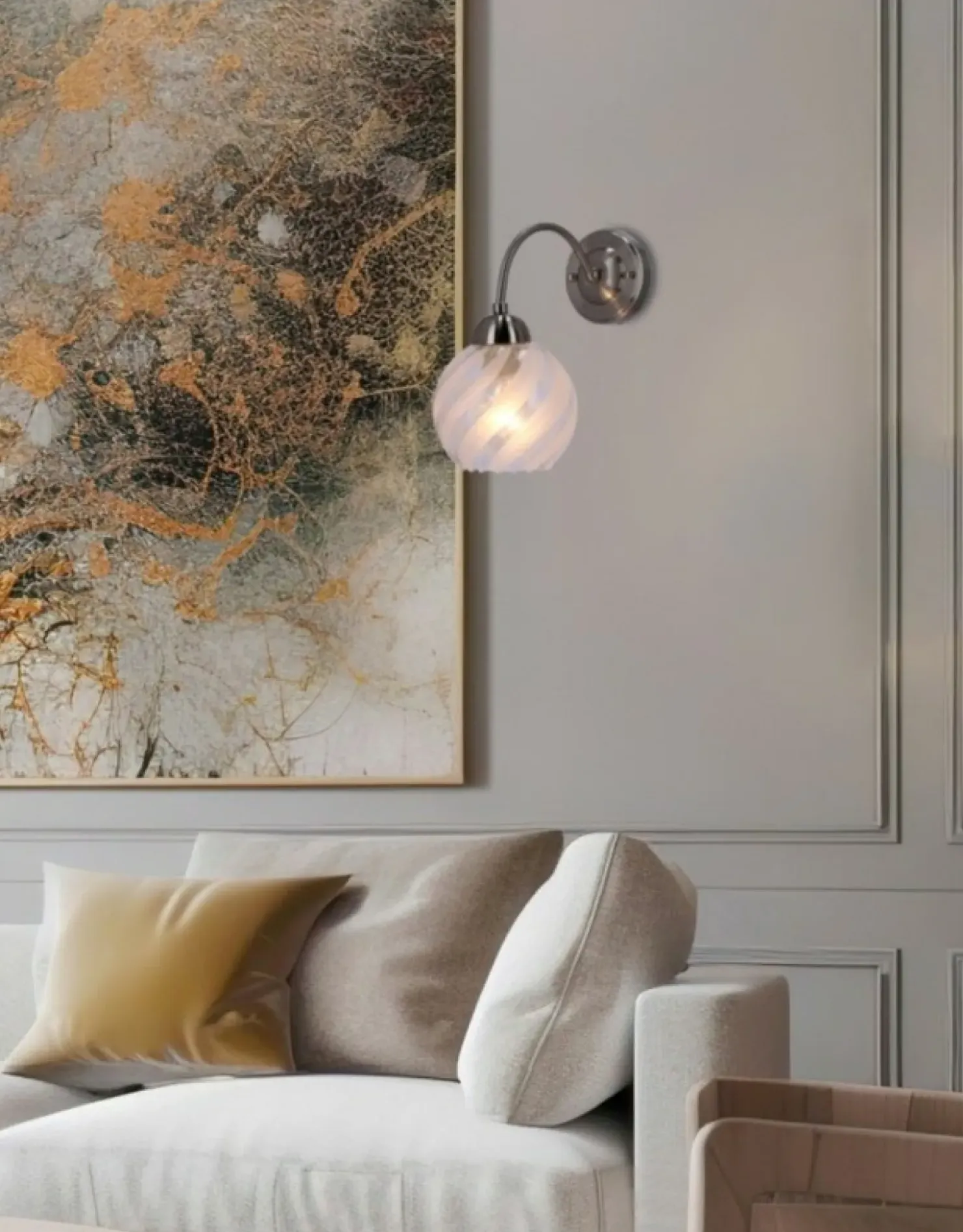 Ponadczasowa, srebrna lampa ścienna z kloszem 21-16317 BAIDA | Kaja*Sklep Kaja Best Sale