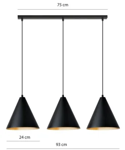 Fashion Sklep Kaja Porójna lampa wisząca z czarno-złotymi kloszami 1272/3 z serii REBEL