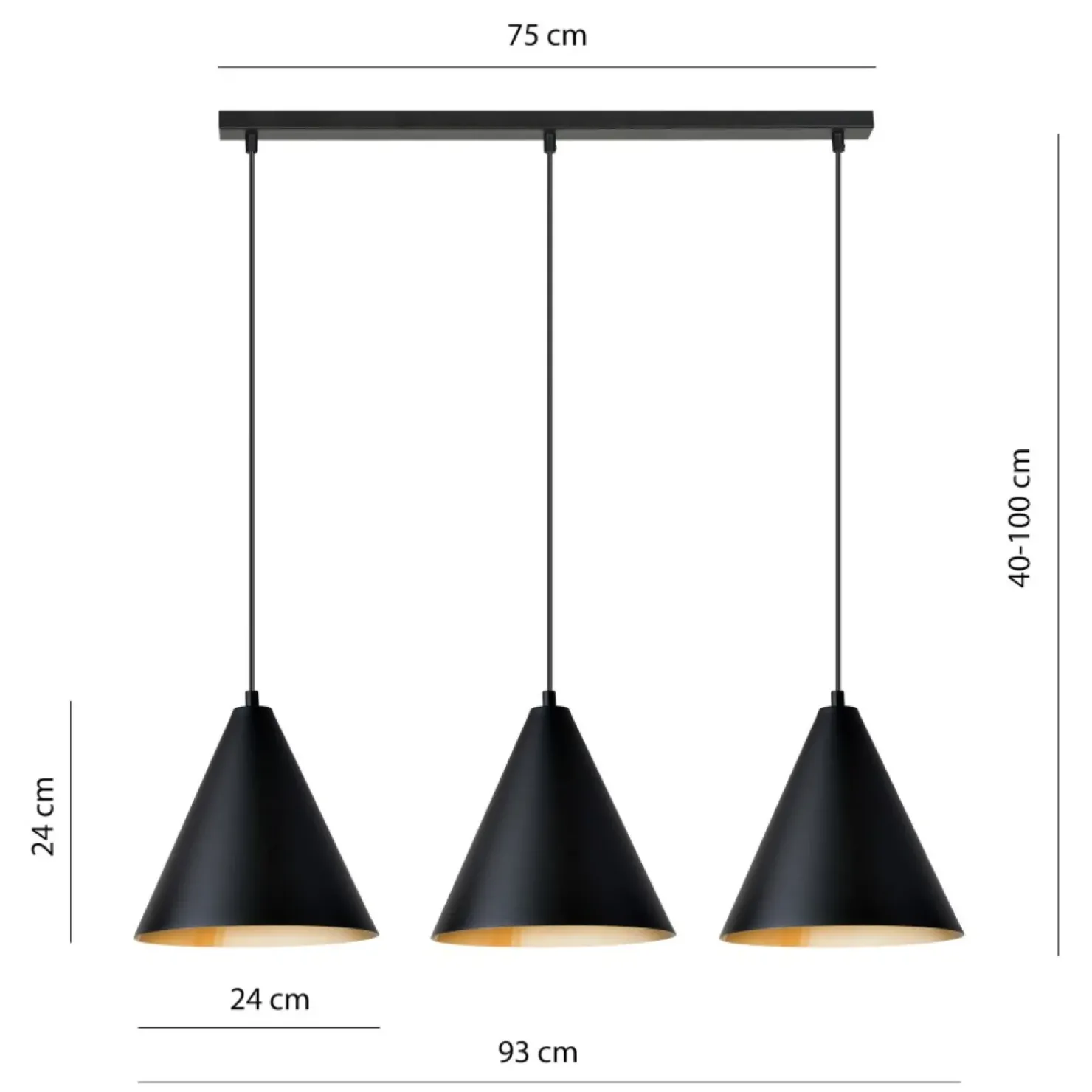 Fashion Sklep Kaja Porójna lampa wisząca z czarno-złotymi kloszami 1272/3 z serii REBEL