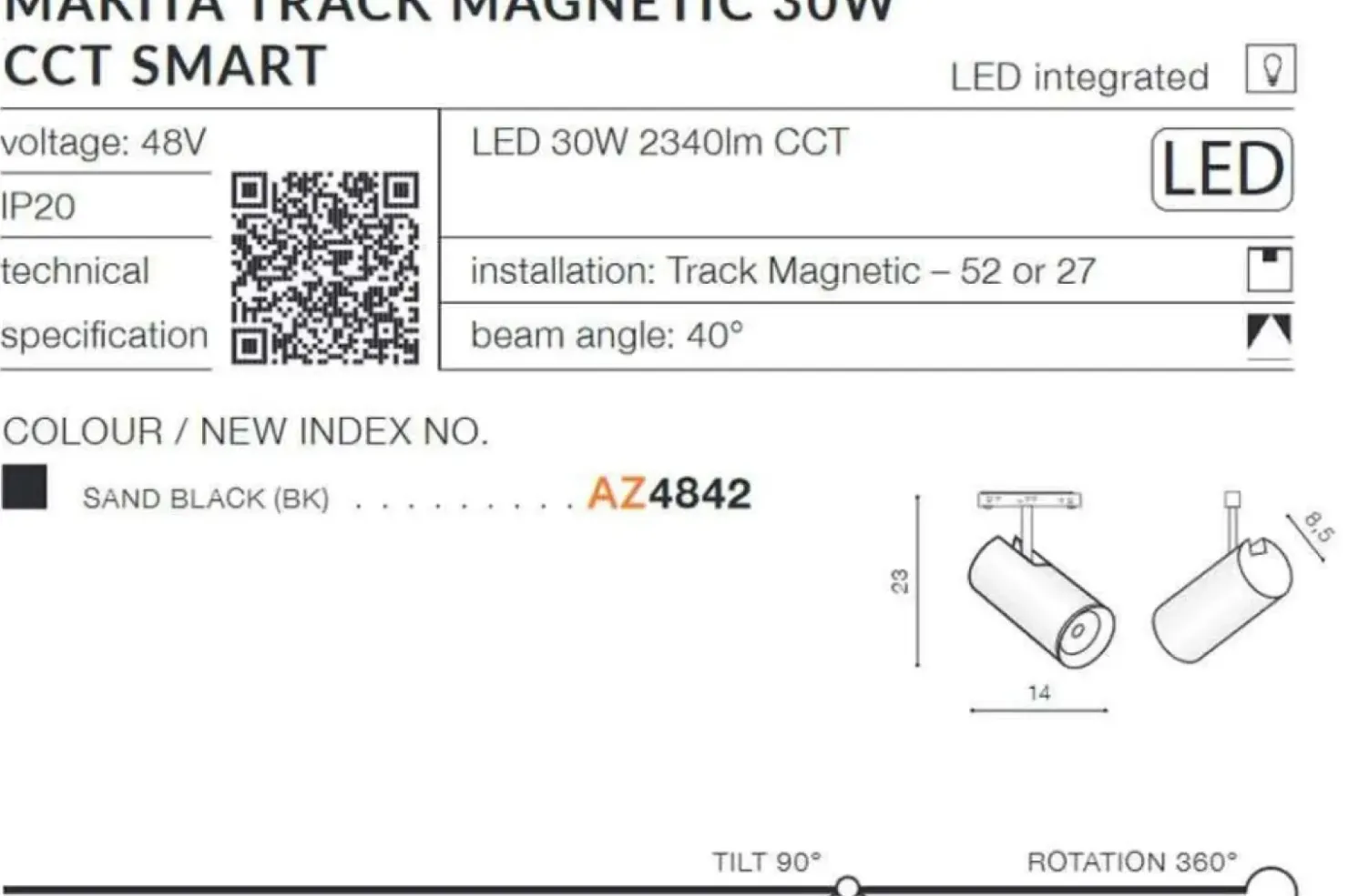 Reflektor do szyny 30W CCT SMART AZ4842 MAKITA ALFA MAGNETIC 48V*Sklep Kaja Best Sale