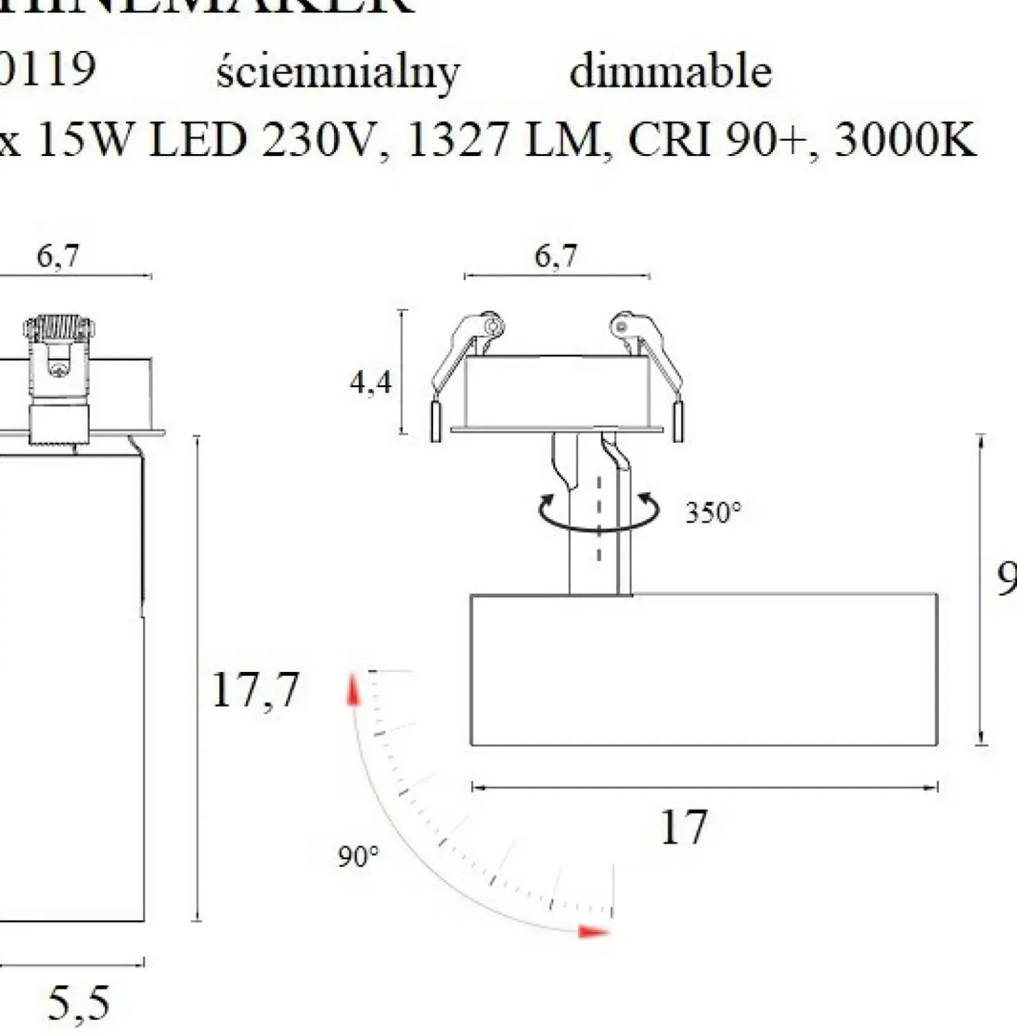 Reflektor LED podtynkowy, regulowany MX H0119 SHINEMAKER | Kaja*Sklep Kaja Cheap