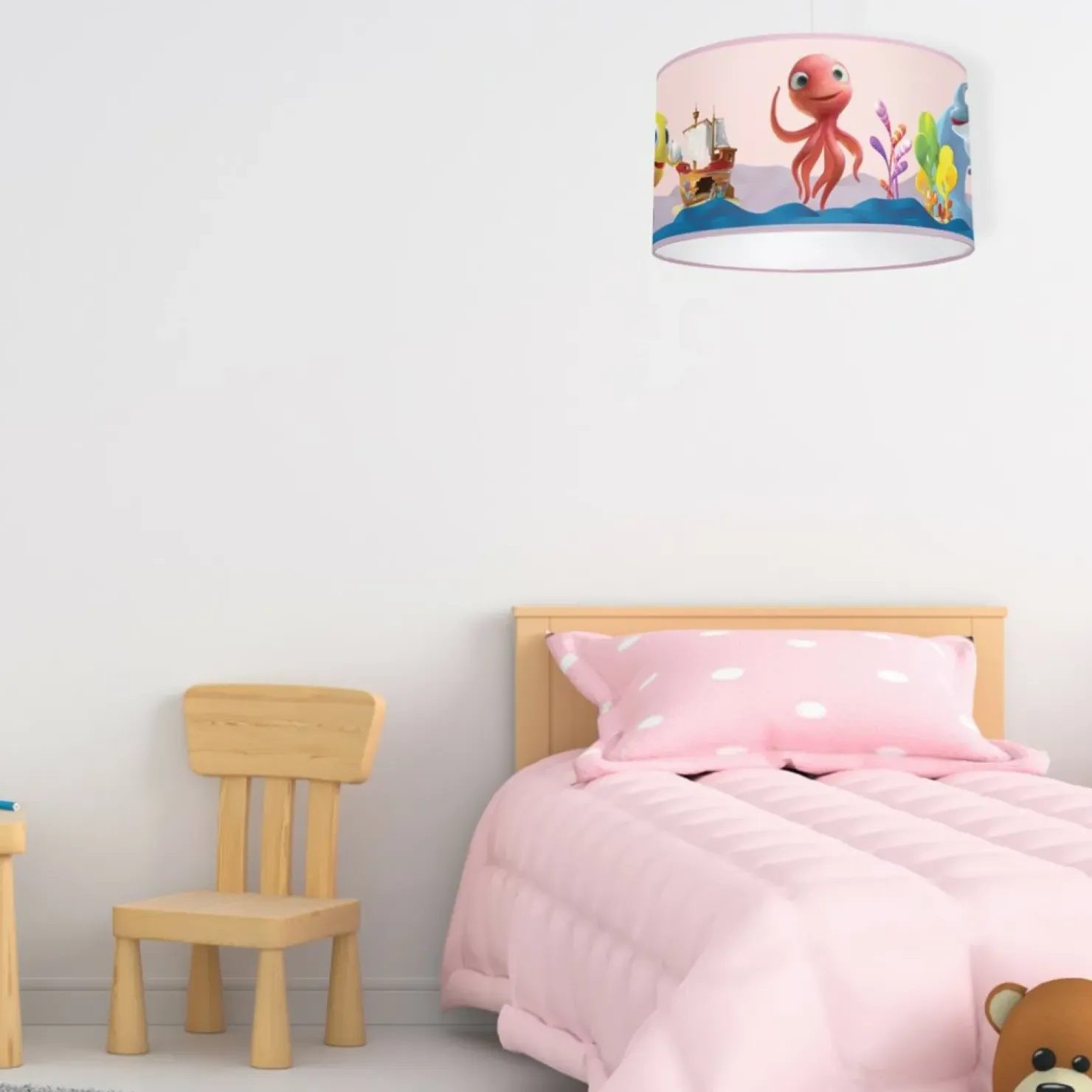 Różowa lampa wisząca, dziecięcy abażur MLP6801 z serii OŚMIORNICA LOLA | Kaja Oś*Sklep Kaja Store