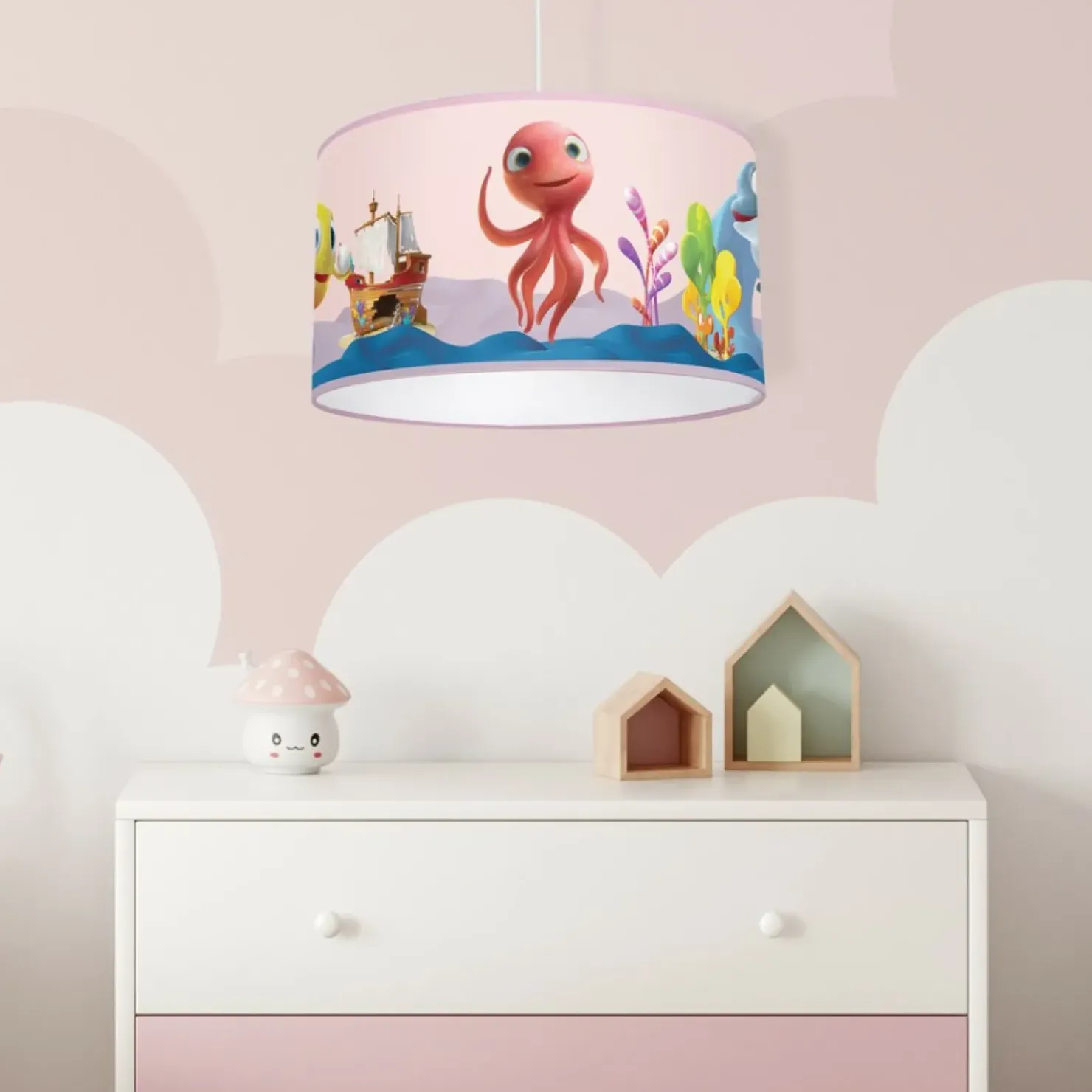 Różowa lampa wisząca, dziecięcy abażur MLP6801 z serii OŚMIORNICA LOLA | Kaja Oś*Sklep Kaja Store