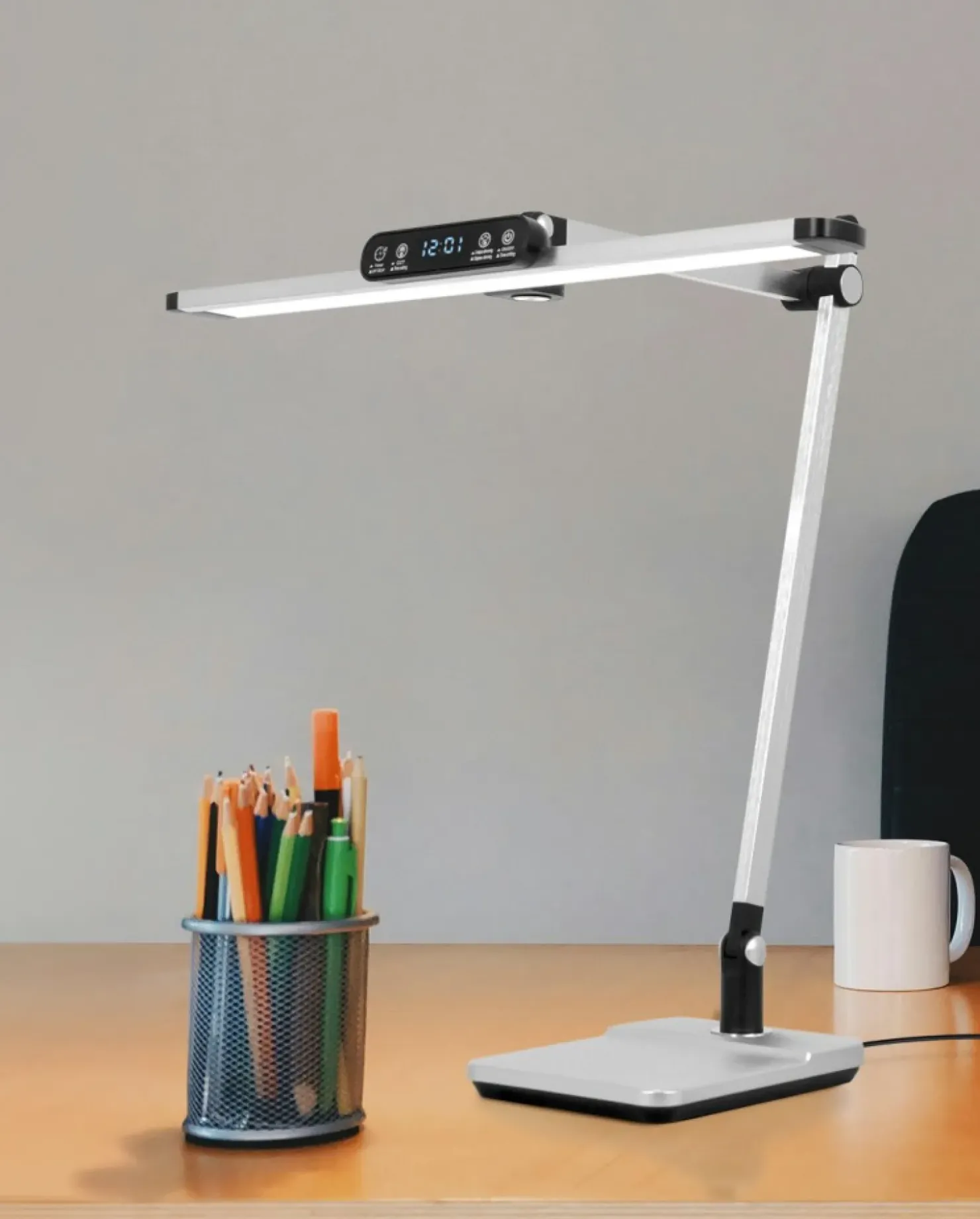 Srebrna lampa biurkowa, kreślarska, LED K-BL1321 z serii ARES*Sklep Kaja Fashion