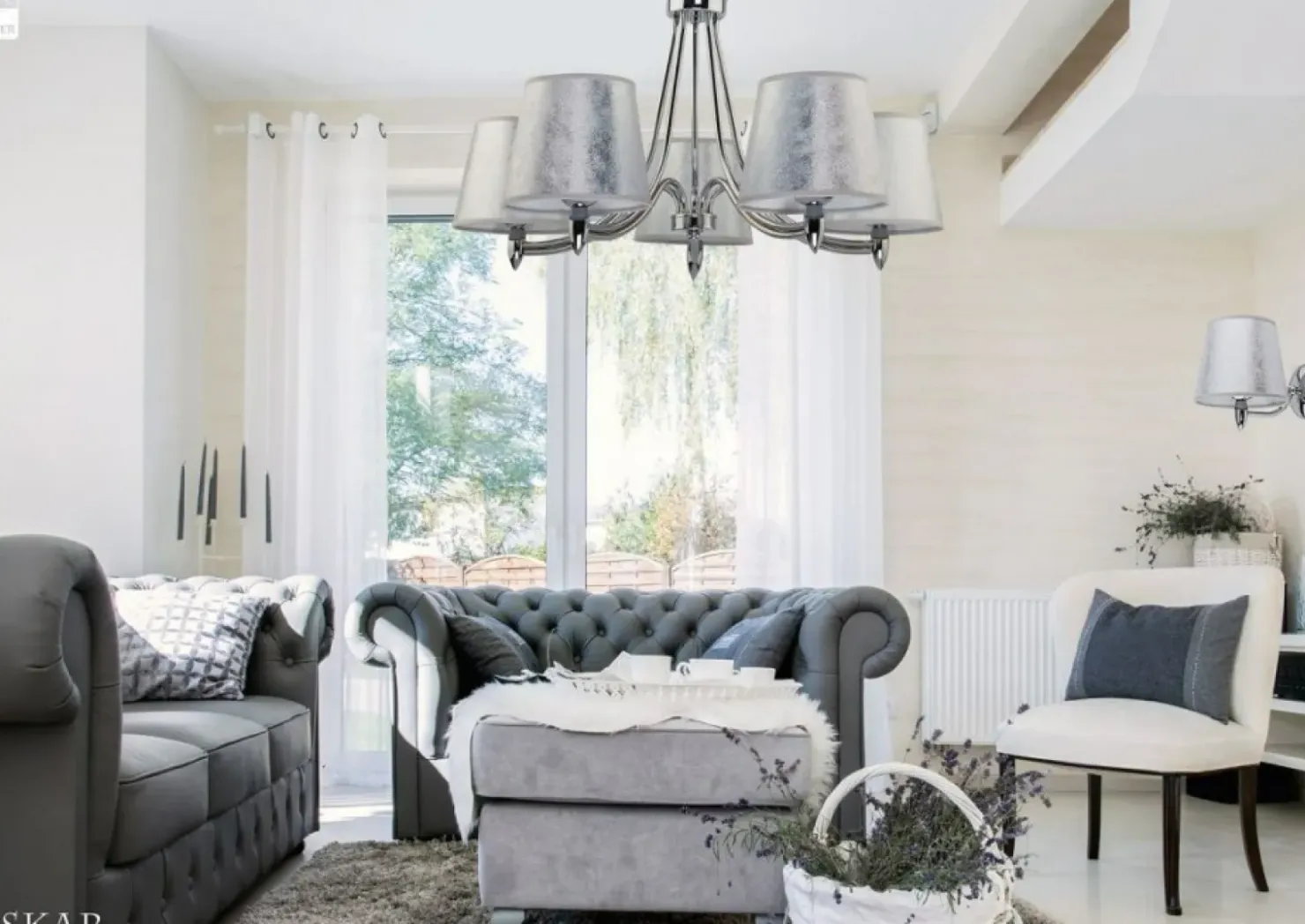 Srebrna lampa z abażurami, do salonu JUP 1516 OSKAR | Kaja Oświetlenie*Sklep Kaja Outlet