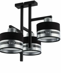 Fashion Sklep Kaja Stylowa, abażurowa, czarno-srebrna lampa do sypialni SIG 32148 – PRO