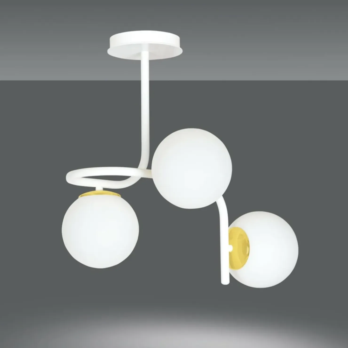 Outlet Sklep Kaja Stylowa, biało-złota lampa sufitowa do kuchni 1033/3 RAGNAR | Kaja