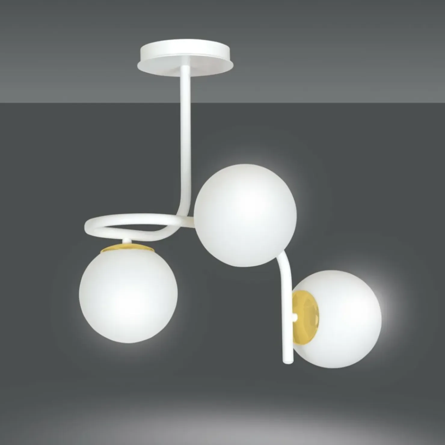 Outlet Sklep Kaja Stylowa, biało-złota lampa sufitowa do kuchni 1033/3 RAGNAR | Kaja