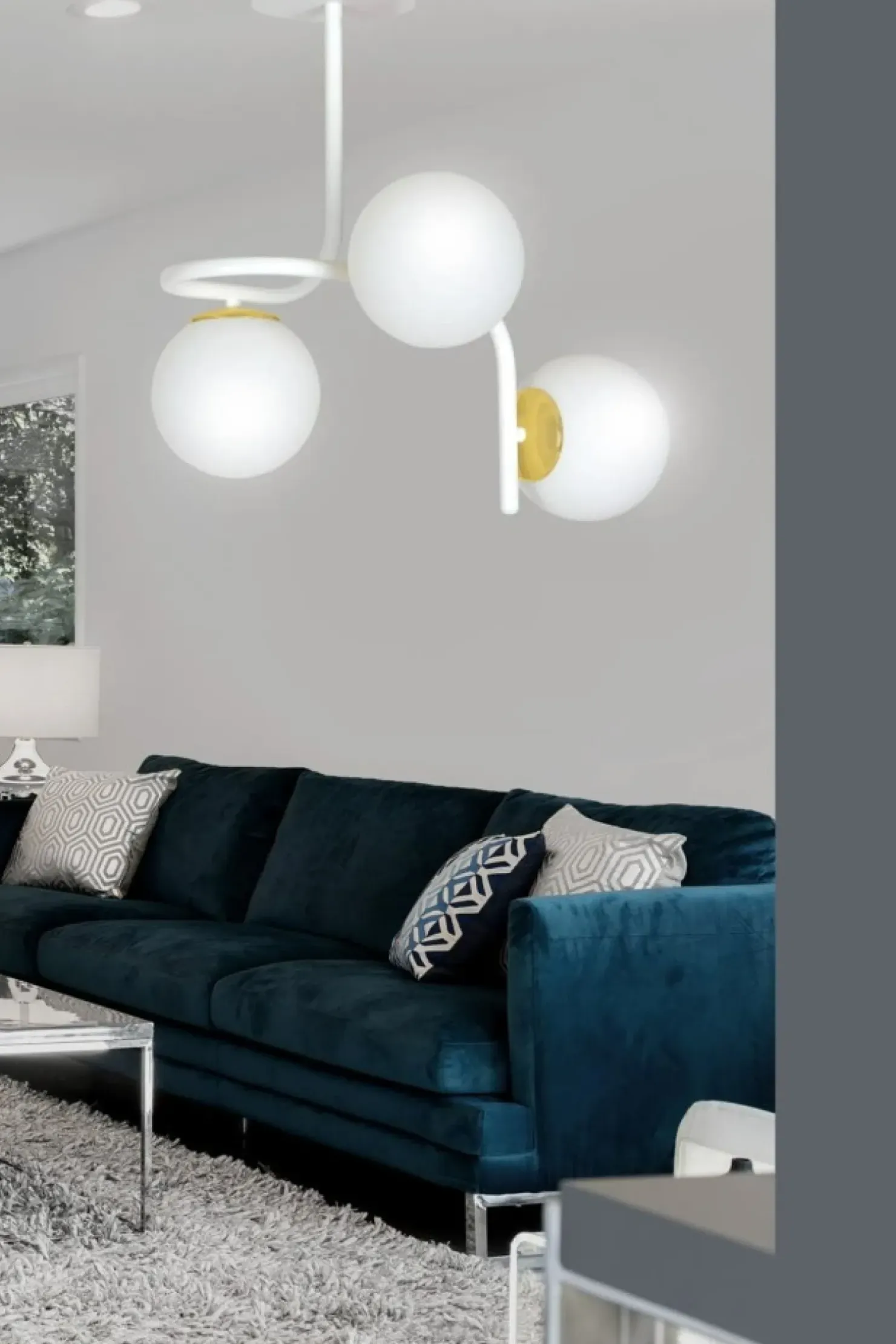 Outlet Sklep Kaja Stylowa, biało-złota lampa sufitowa do kuchni 1033/3 RAGNAR | Kaja