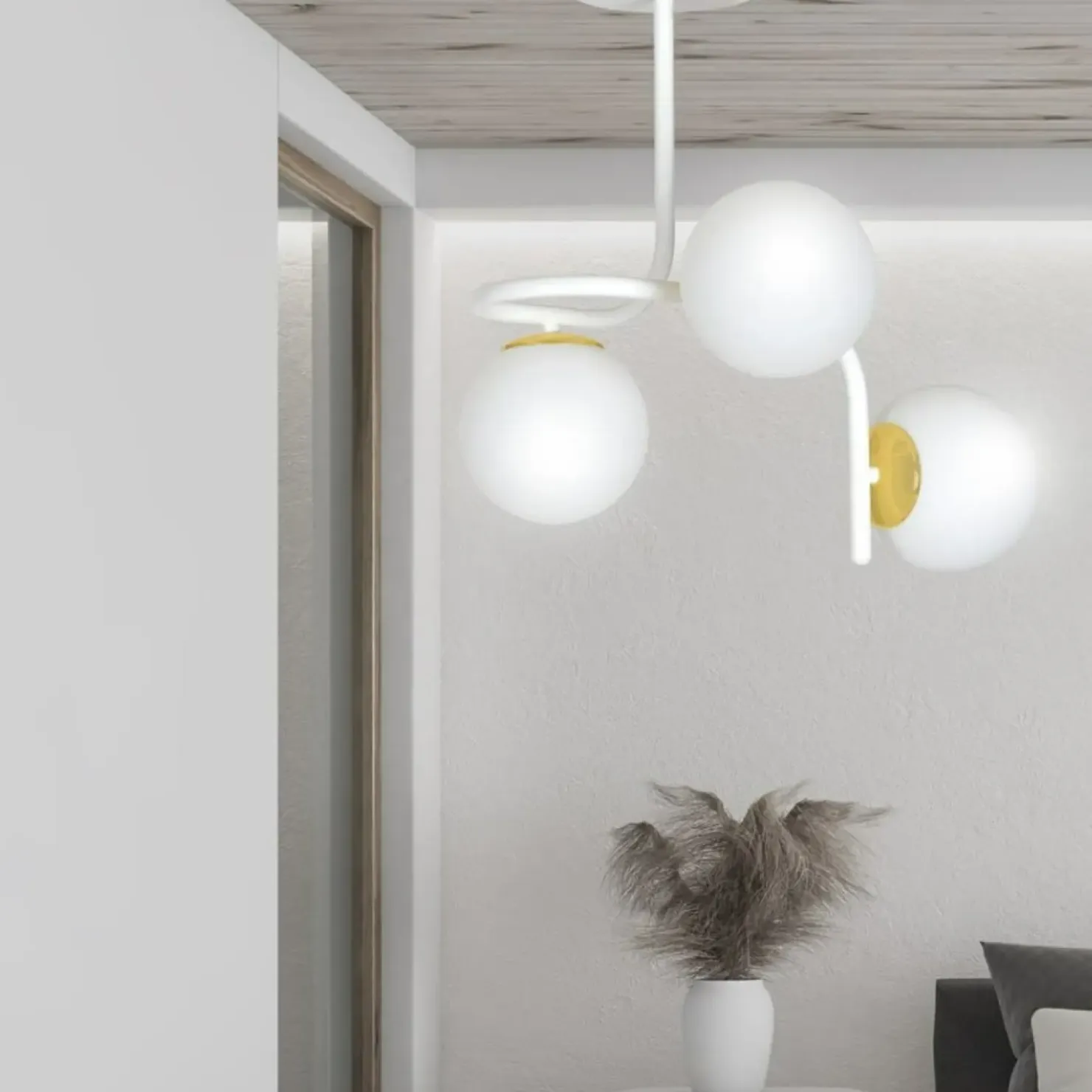 Outlet Sklep Kaja Stylowa, biało-złota lampa sufitowa do kuchni 1033/3 RAGNAR | Kaja