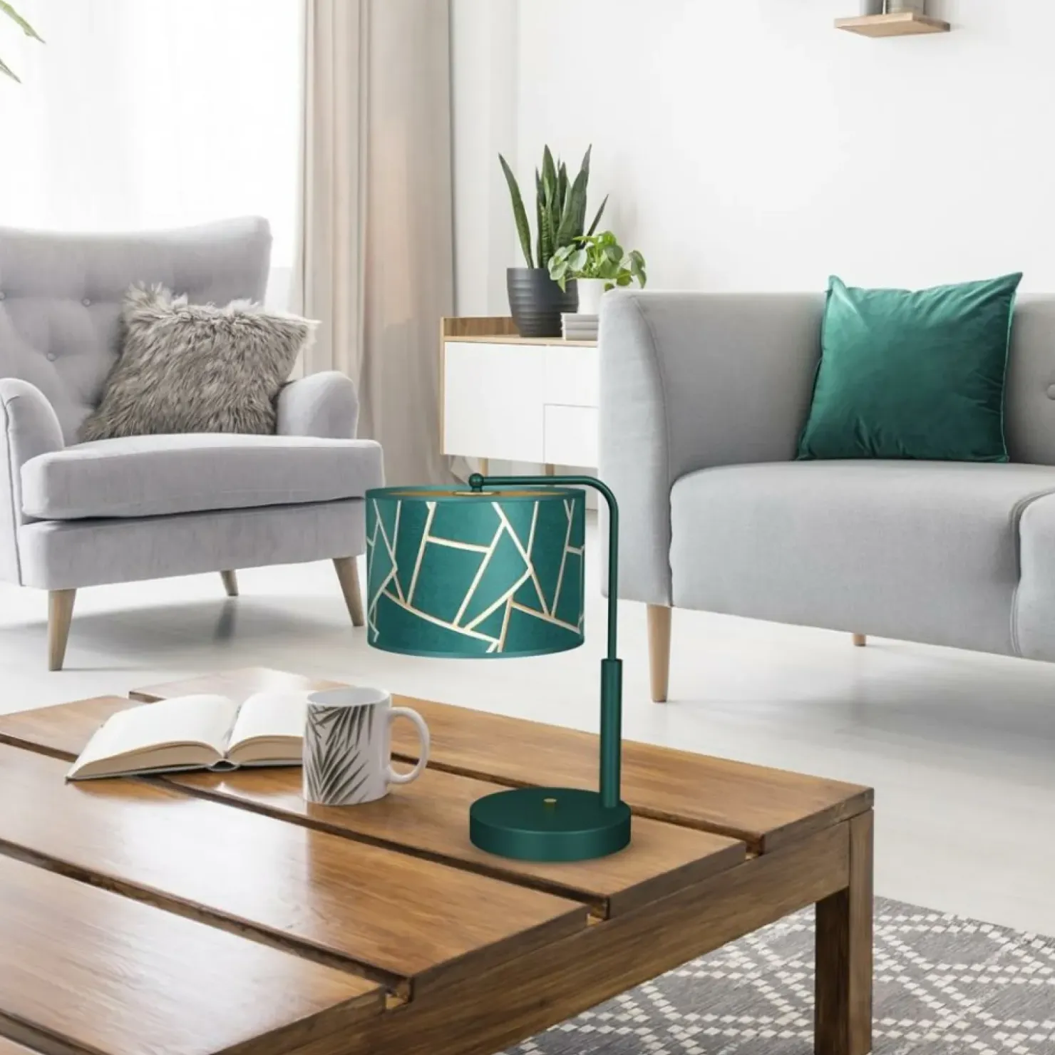 Stylowa, zielona lampa stołowa z abażurem MLP7581 z serii ZIGGY | Kaja Oświetlen*Sklep Kaja Discount