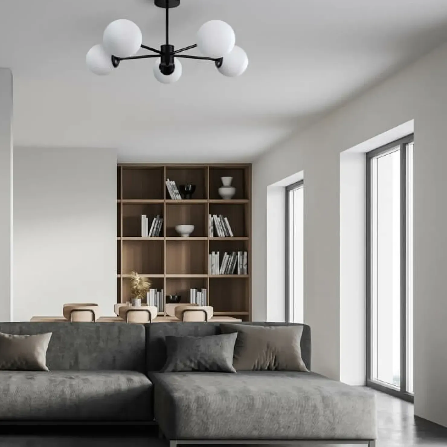 Store Sklep Kaja Symetryczna lampa sufitowa z kulami LP-1345/5P BK z serii ROMA | Kaja