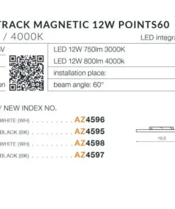 Szeroka głowica do szyny 19,5cm 12W 4000K AZ4598 KIRA ALFA MAGNETIC*Sklep Kaja Fashion