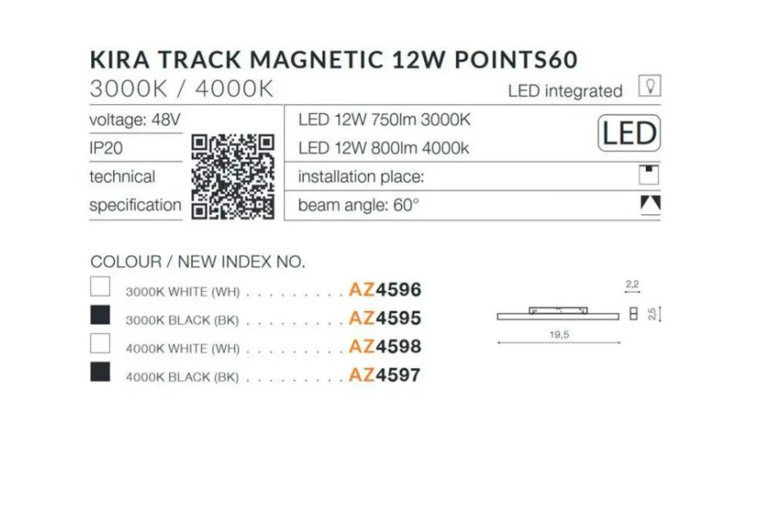 Szeroka głowica do szyny 19,5cm 12W 4000K AZ4598 KIRA ALFA MAGNETIC*Sklep Kaja Fashion