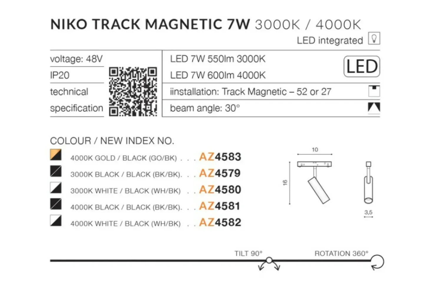 Tuba LED do szyny magnetycznej 1-fazowej AZ4582 NIKO | Kaja*Sklep Kaja Online