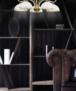 Żyrandol do salonu w stylu vintage, białe klosze 149/5 WIVARA | Kaja*Sklep Kaja Store