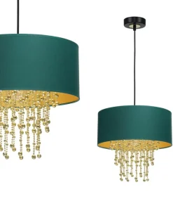 Zielono-złota lampa wisząca z kryształkami MLP6451 z serii ALMERIA | Kaja Oświet*Sklep Kaja Sale