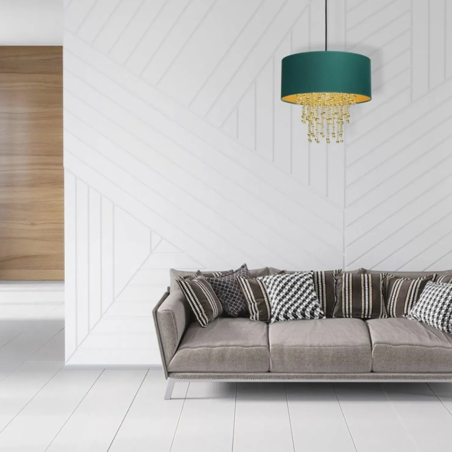 Zielono-złota lampa wisząca z kryształkami MLP6451 z serii ALMERIA | Kaja Oświet*Sklep Kaja Sale