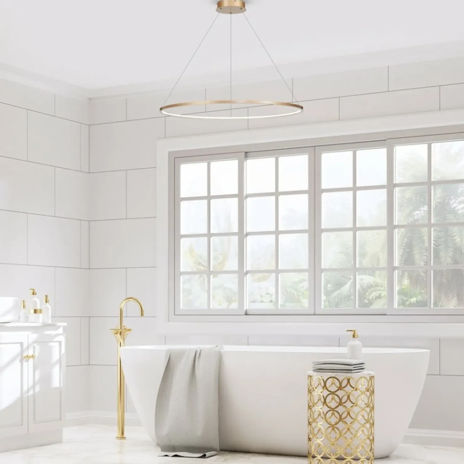 Store Sklep Kaja Złota lampa wisząca na linkach, do łazienki ML8863 z serii SATURNO | Kaja Oświet