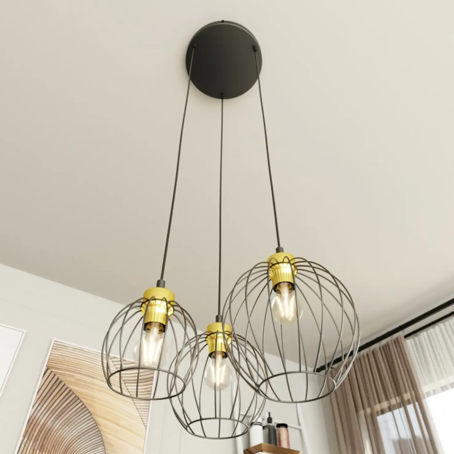 Store Sklep Kaja Złoto-czarna lampa wisząca, na trzy żarówki 1368/3PREM z serii NANDO